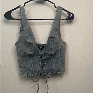 PrettyLittleThing Lace-Up Denim Crop Top